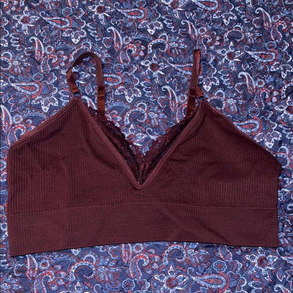 torrid Ribbed Lace-Trim Bralette in Deep Wine